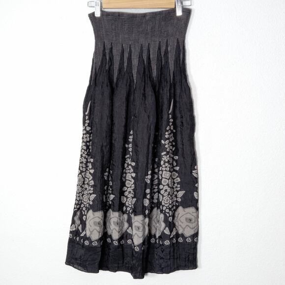 Lapis Midi Dress Skirt Convertible Crinkled Black Gray One Size Cottagecore - Picture 2 of 9